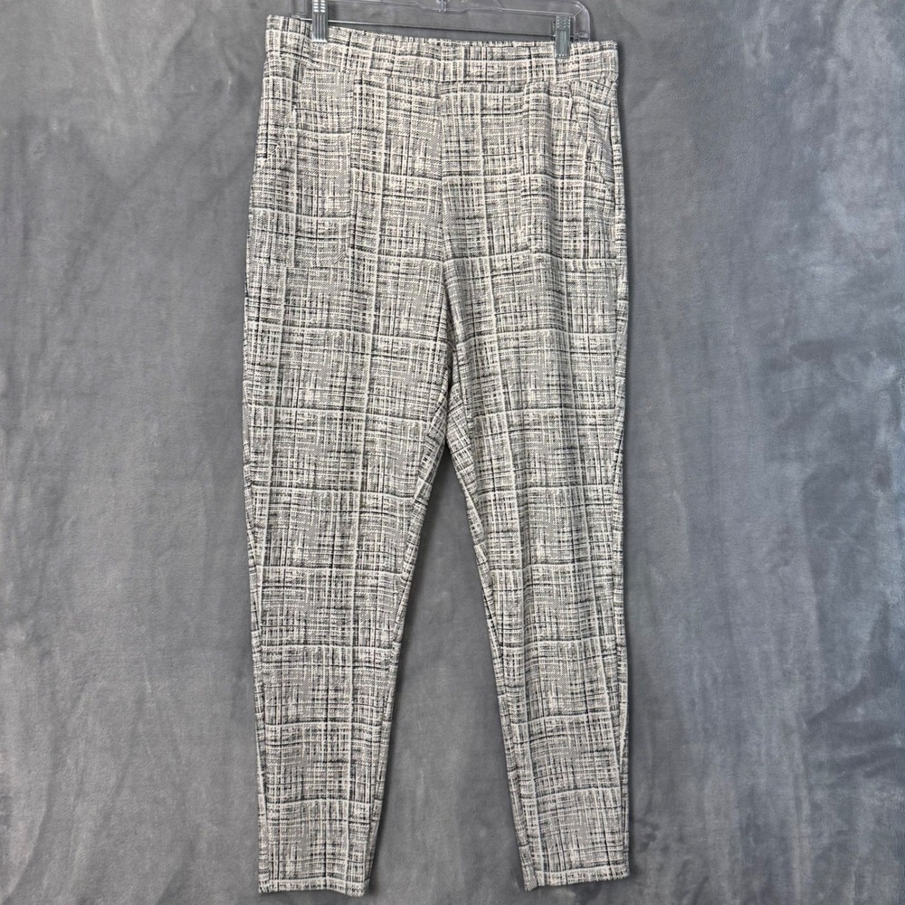 Maze Collection Tapered Pants Women XL Black White Grid Pull On Stretch Pocket
